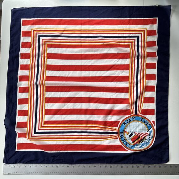 Vintage Nautical Scarf Sailor Navy Cup Red White Blue Stripe Preppy Retro 30” - Picture 7 of 15